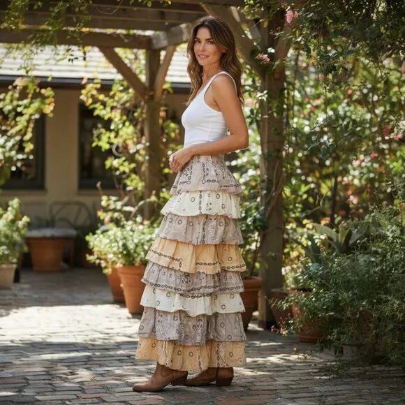 NWT JADED GYPSY BOHEMIAN LAYERS OF DREAMS TIERED RUFFLED WIDE LEG PANTS - Picture 3 of 9